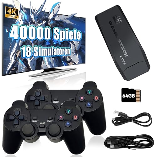 KINMRIS Retro Konsole Spielekonsole 40000 Spiele 4K USB Wireless 18 klassischen Emulatoren, Retrolink Videospielkonsole HDMI-kompatible Videospiel-Sticks von KINMRIS