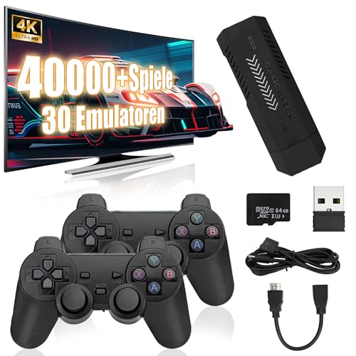 KINMRIS Retro Konsole Spielekonsole 64G 30000 Spielens 4K USB Wireless 50+ klassischen Emulatoren, Videospielkonsole Retro TV Spielkonsole HDMI-kompatible Videospiel-Sticks von KINMRIS