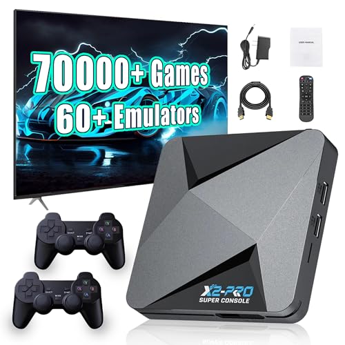 KINMRIS Retro Video spielkonsole 256G Super Console X2 Pro mit 60+ Spieleemulatoren 70000 Videospielen mit Two Gamepad Kinder Spielebox von KINMRIS