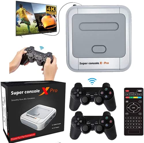 KINMRIS Super Console X Pro Spielekonsole integriert in über 50.000 Spiele, 2 Gamepads, Spielekonsolen für 4K TV, unterstützt HD-Ausgang, kompatibel mit 5 Spielern (XPRO-256G) von KINMRIS