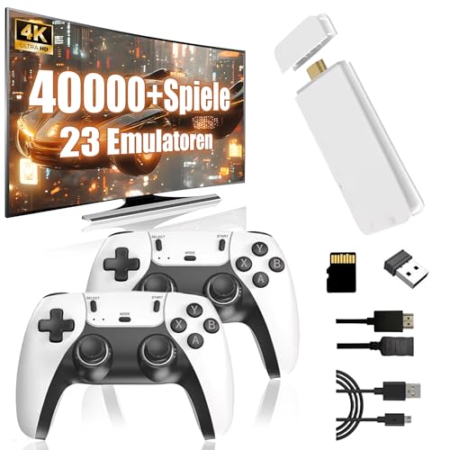 M15 Retro Gaming Console 4k, Tragbare Video Emulator Spielekonsole mit eingebauten 40000+ Classic Games 23 Emulatoren, Plug and Play Game Stick für TV mit 2 x 2.4G Gaming Controllern(128G) von KINMRIS