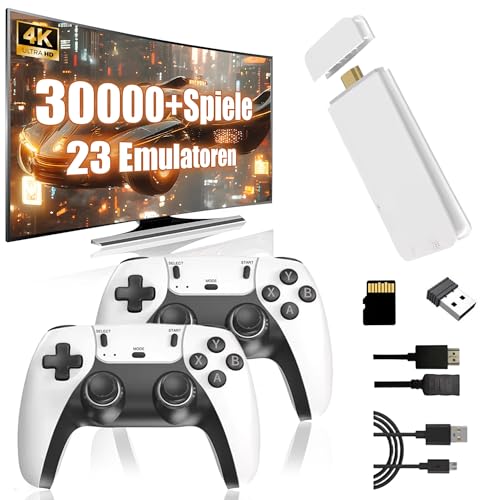 M15 Tragbare Video Emulator Spielekonsole 4k, Retro Gaming Console mit eingebauten 30000+ Classic Games 23 Emulatoren, Plug and Play Game Stick für TV mit 2 x 2.4G Gaming Controllern(64G) von KINMRIS