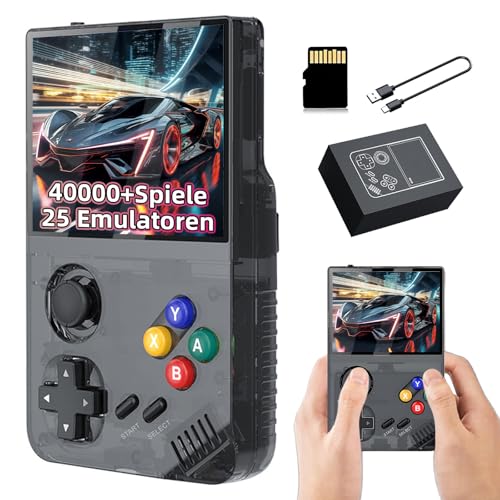 M19 Retro Spiele Konsole 256GB, Handheld Emulator Konsole mit 40.000 Integrierten Retro Spielen 25 Emulatoren, EmuELEC System, 3,5 Zoll HD Bildschirm, TV Ausgang (Schwarz) von KINMRIS