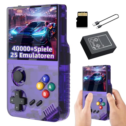 M19 Retro Spiele Konsole 256GB, Handheld Emulator Konsole mit 40.000 Integrierten Retro Spielen 25 Emulatoren, EmuELEC System, 3,5 Zoll HD Bildschirm, TV Ausgang (Violett) von KINMRIS