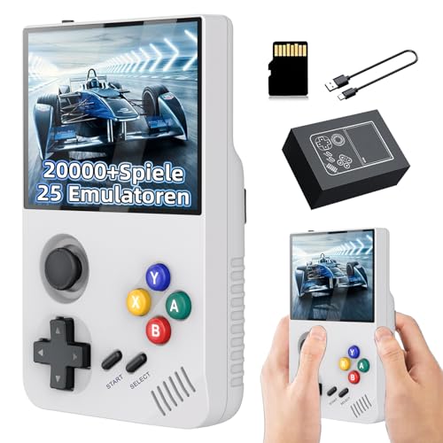 M19 Retro Spiele Konsole 64GB, Handheld Emulator Konsole mit 20.000+ Integrierten Retro Spielen 25 Emulatoren, EmuELEC System, 3,5 Zoll HD Bildschirm, TV Ausgang (Weiß) von KINMRIS