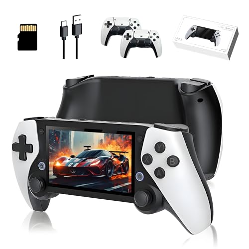 M25 Retro Video Spielkonsolen Satz 256G, Tragbare Handheld Spielkonsole mit Vorinstallierten 50000+ Retro Spielen, 20+ Emulatoren, mit 2 Kabellosen Controllern, EmuELEC System, 4,3 Zoll LCD Bildschirm von KINMRIS