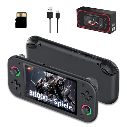 M26 Handheld Retro Spielkonsole 128GB, Tragbare Emulator Spielekonsole mit Integrierten 30000+ Videospielen, 20+ Emulatoren, EmuELEC OS, 5,1 Zoll IPS Bildschirm, 800 x 480, 3D RGB Joystick (Schwarz) von KINMRIS