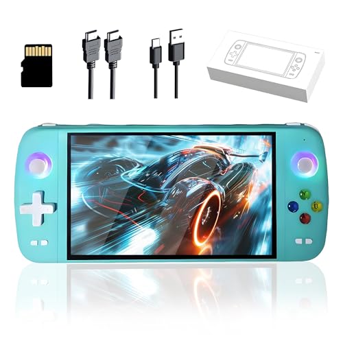 M27 Retro Video Spielkonsole 256G, Tragbare Handheld Spielkonsole mit Integrierten 50000+ Retro Spielen 30+ Emulatoren, 7 Zoll IPS Bildschirm, 600*1024 Auflösung, 3D Dual Joystick (Grün) von KINMRIS
