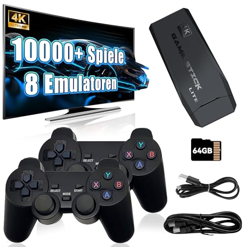 M8 Retro Spiel Stick 64GB, Retro Video Spiele Konsole mit 10000+ Integrierten Retro Spielen 8 Emulatoren, Plug and Play Retro TV Spielen, Zwei 2,4GHz Funkcontrollern, TV Ausgang von KINMRIS