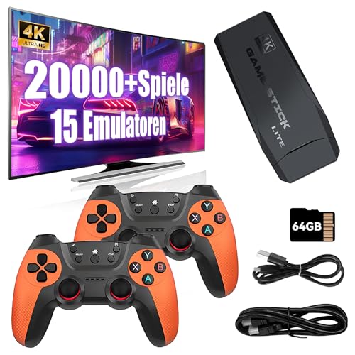 M9 Retro Spielstick, Retro Video Spielkonsole 64GB mit 20000+ Retro Spielen 15 Emulatoren, Plug and Play Retro TV Spiele, mit Zwei 2,4-GHz-Funkcontrollern, Unterstützung für Suche/Speichern/Favoriten von KINMRIS