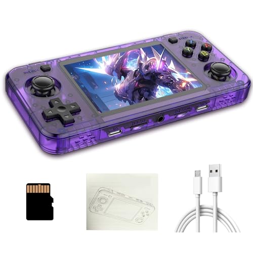 R36H Retro Spielekonsole, Tragbare Handheld Spielekonsole mit Integrierten 15000+ Retro Spielen, 23 Emulatoren, Open Source Linux System, 3,5 Zoll IPS Bildschirm, Auflösung 640 x 480 (64G, Lila) von KINMRIS