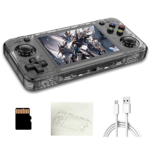 R36H Retro Spielekonsole, Tragbare Handheld Spielekonsole mit Integrierten 15000+ Retro Spielen, 23 Emulatoren, Open Source Linux System, 3,5 Zoll IPS Bildschirm, Auflösung 640 x 480 (64G, Schwarz) von KINMRIS