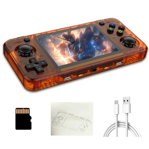 R36H Retro Spielekonsole, Tragbare Handheld Spielekonsole mit Integrierten 22000+ Retro Spielen, 23 Emulatoren, Open Source Linux System, 3,5 Zoll IPS Bildschirm, Auflösung 640 x 480 (128G, Orange) von KINMRIS