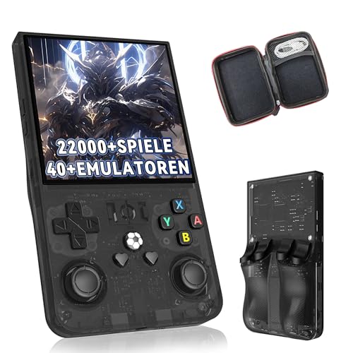 R36MAX Retro Video Gaming Konsole 128G, Tragbare Handheld Emulator Konsole mit eingebauten 22000+ Retro Games 40+ Emulatoren, Open Source Linux System 4.0 Zoll IPS HD Bildschirm(Schwarz Transluzent) von KINMRIS