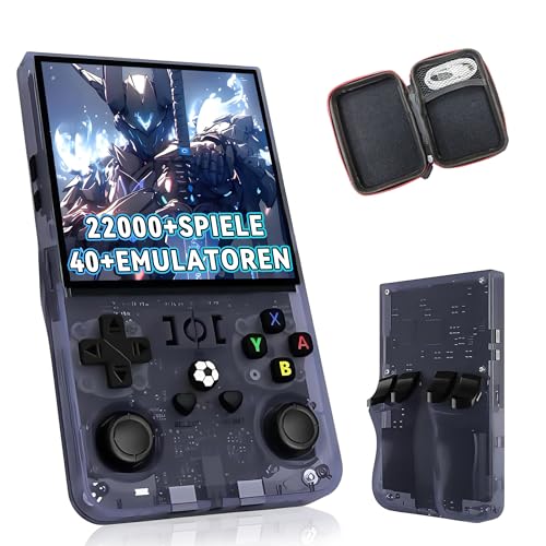 R36MAX Tragbare Handheld Emulator Konsole 128G, Retro Video Gaming Konsole mit eingebauten 22000+ Retro Games 40+ Emulatoren, Open Source Linux System 4.0 Zoll IPS HD Bildschirm(Grau Transluzent) von KINMRIS