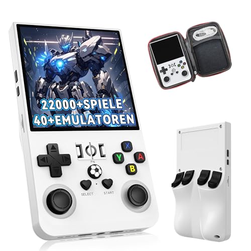 R36MAX Tragbare Handheld Emulator Konsole 128G, Retro Video Gaming Konsole mit eingebauten 22000+ Retro Games 40+ Emulatoren, Open Source Linux System 4.0 Zoll IPS HD Bildschirm, 3D Joystick(Weiß) von KINMRIS