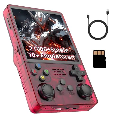 R36Plus Retro Videospielkonsole 128GB, Tragbare Handheld Spielkonsole mit Integrierten 21000+ Retro Spielen, 10+ Emulatoren, 4-Zoll-HD-Bildschirm, 720 x 720, Unterstützt WLAN, 3D Joystick (Rot) von KINMRIS