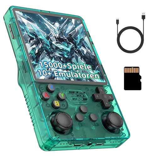 R36Plus Retro Videospielkonsole 64GB, Tragbare Handheld Spielkonsole mit Integrierten 15000+ Retro Spielen, 10+ Emulatoren, 4-Zoll-HD-Bildschirm, 720 x 720, Unterstützt WLAN, 3D Joystick (Grün) von KINMRIS