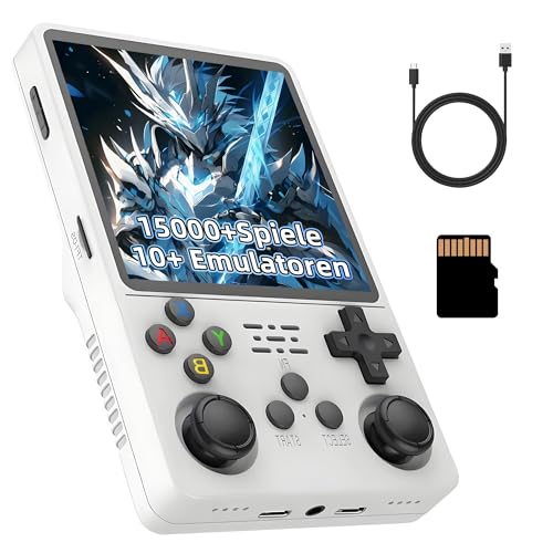 R36Plus Retro Videospielkonsole 64GB, Tragbare Handheld Spielkonsole mit Integrierten 15000+ Retro Spielen, 10+ Emulatoren, 4-Zoll-HD-Bildschirm, 720 x 720, Unterstützt WLAN, 3D Joystick (Weiß) von KINMRIS