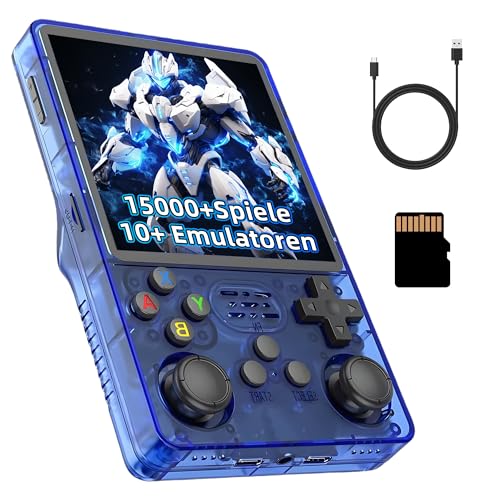 R36Plus Retro Videospielkonsole 64GB, Tragbare Handheld Spielkonsole mit Integrierten 15000+ Retro Spielen, 10+ Emulatoren, 4-Zoll-HD-Bildschirm, 720 x 720, Unterstützt WLAN, 3D Joystick (Dunkelblau) von KINMRIS