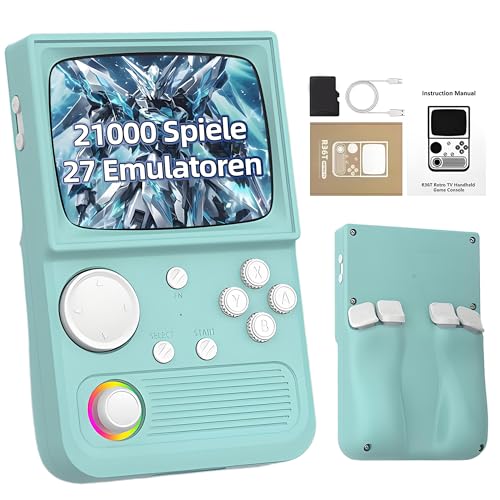 R36T Retro Spielkonsole 128G, Handheld Emulator Konsole mit Integrierten 21000+ Retro Spielen, 27 Emulatoren, Linux System, 3,5 Zoll IPS OCA Bildschirm, Unterstützt WLAN, 3D Joystick (Mintgrün) von KINMRIS