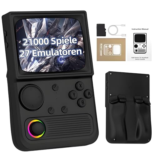 R36T Retro Spielkonsole 128G, Handheld Emulator Konsole mit Integrierten 21000+ Retro Spielen, 27 Emulatoren, Linux System, 3,5 Zoll IPS OCA Bildschirm, Unterstützt WLAN, 3D Joystick (Schwarz) von KINMRIS
