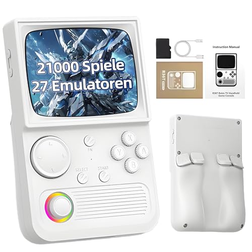R36T Retro Spielkonsole 128G, Handheld Emulator Konsole mit Integrierten 21000+ Retro Spielen, 27 Emulatoren, Linux System, 3,5 Zoll IPS OCA Bildschirm, Unterstützt WLAN, 3D Joystick (Weiß) von KINMRIS