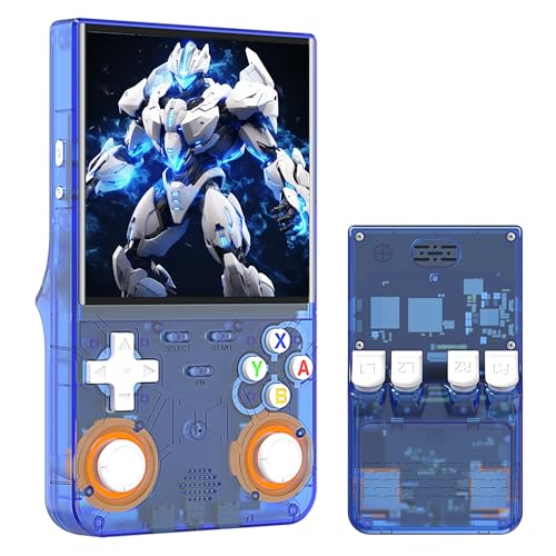 R36Ultra Retro Handheld Spielkonsole 128G, Videospielkonsole mit 20000+ Retro Spiele 20+ Emulatoren, Open Source Linux System, 4 Zoll Bildschirm, 3000mAh Akku, Unterstützung WiFi (Blau Transluzent) von KINMRIS