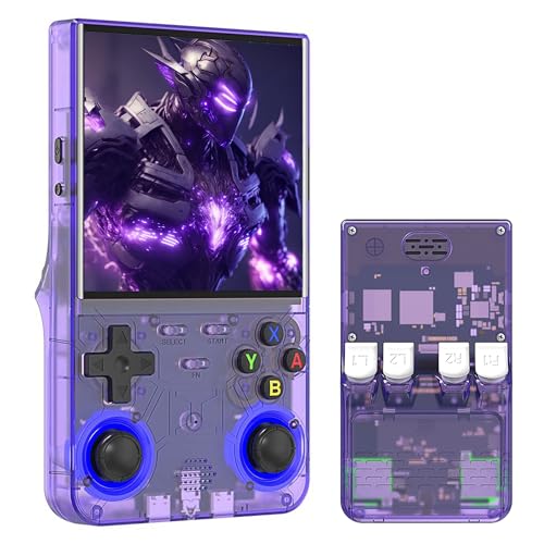 R36Ultra Retro Videospielkonsole 128G, Handheld Spielkonsole mit 20000+ Retro Spiele 20+ Emulatoren, Open Source Linux System, 4 Zoll Bildschirm, 3000mAh Akku, Unterstützung WiFi (Lila Transluzent) von KINMRIS