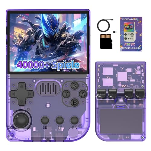 R36VX Retro Spiele Konsole 128GB, Handheld Emulator Konsole mit 40000+ Integrierten Retro Spielen 20+ Emulatoren, Arkos System, 3,5 Zoll HD Bildschirm, 3500mAh Akku, 3D Joysticks (Lila) von KINMRIS