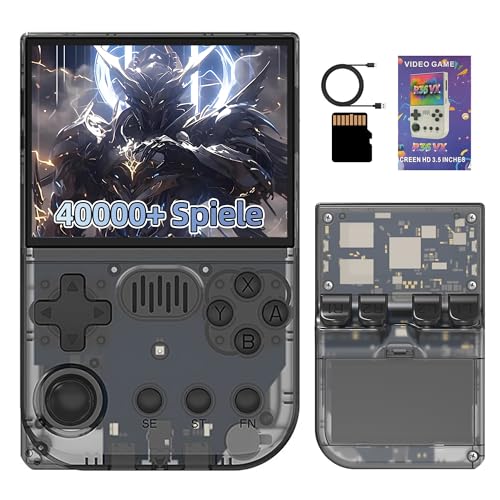 R36VX Retro Spiele Konsole 128GB, Handheld Emulator Konsole mit 40000+ Integrierten Retro Spielen 20+ Emulatoren, Arkos System, 3,5 Zoll HD Bildschirm, 3500mAh Akku, 3D Joysticks (Schwarz) von KINMRIS