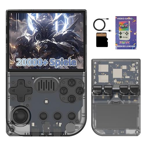 R36VX Retro Spiele Konsole 64GB, Handheld Emulator Konsole mit 20000+ Integrierten Retro Spielen 20+ Emulatoren, Arkos System, 3,5 Zoll HD Bildschirm, 3500mAh Akku, 3D Joysticks (Schwarz) von KINMRIS