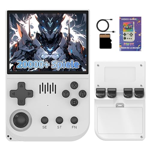 R36VX Retro Spiele Konsole 64GB, Handheld Emulator Konsole mit 20000+ Integrierten Retro Spielen 20+ Emulatoren, Arkos System, 3,5 Zoll HD Bildschirm, 3500mAh Akku, 3D Joysticks (Weiß) von KINMRIS