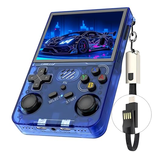 R36XX Retro Spielkonsole, Handheld Videospielkonsole 15000+ Klassische Spiele 12+ Emulatoren, 3.5' IPS Opa Bildschirm, 640*480 Auflösung, Open Source Linux System, WiFi Unterstützung (64G) (Blau) von KINMRIS