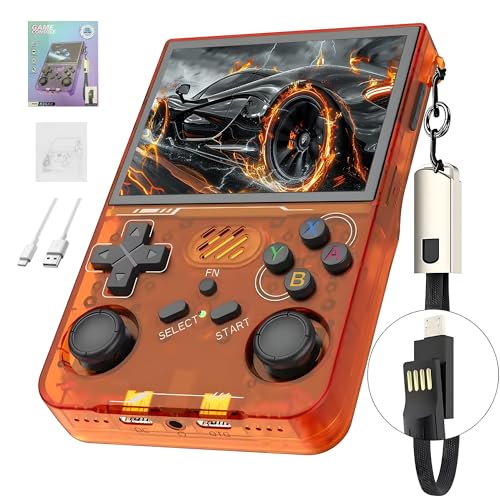 R36XX Retro Spielkonsole, Handheld Videospielkonsole 15000+ Klassische Spiele 12+ Emulatoren, 3.5' IPS Opa Bildschirm, 640*480 Auflösung, Open Source Linux System, WiFi Unterstützung (64G) (Orange) von KINMRIS