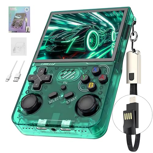 R36XX Retro Spielkonsole, Handheld Videospielkonsole 30000+ Klassische Spiele 12+ Emulatoren, 3.5' IPS Opa Bildschirm, 640*480 Auflösung, Open Source Linux System, WiFi Unterstützung (128G,Grün) von KINMRIS