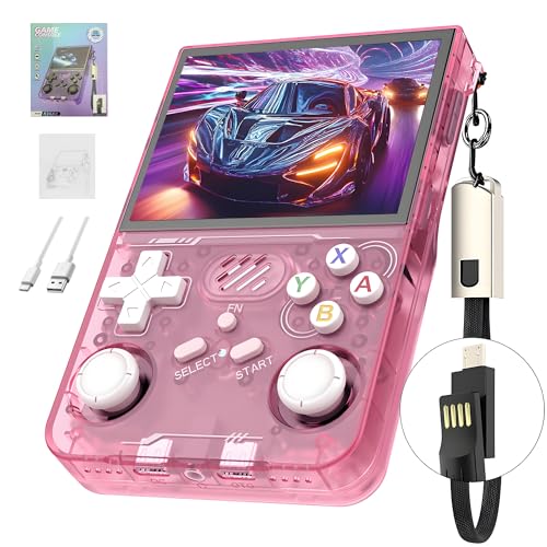 R36XX Retro Spielkonsole, Handheld Videospielkonsole 30000+ Klassische Spiele 12+ Emulatoren, 3.5' IPS Opa Bildschirm, 640*480 Auflösung, Open Source Linux System, WiFi Unterstützung (128G) (Rosa) von KINMRIS