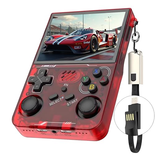 R36XX Retro Spielkonsole, Handheld Videospielkonsole 30000+ Klassische Spiele 12+ Emulatoren, 3.5' IPS Opa Bildschirm, 640*480 Auflösung, Open Source Linux System, WiFi Unterstützung (128G) (Rot) von KINMRIS