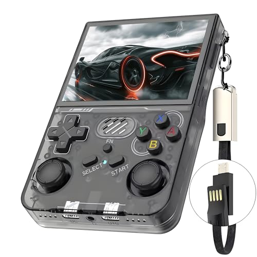 R36XX Retro Spielkonsole, Handheld Videospielkonsole 30000+ Klassische Spiele 12+ Emulatoren, 3.5' IPS Opa Bildschirm, 640*480 Auflösung, Open Source Linux System, WiFi Unterstützung (128G) (Schwarz) von KINMRIS