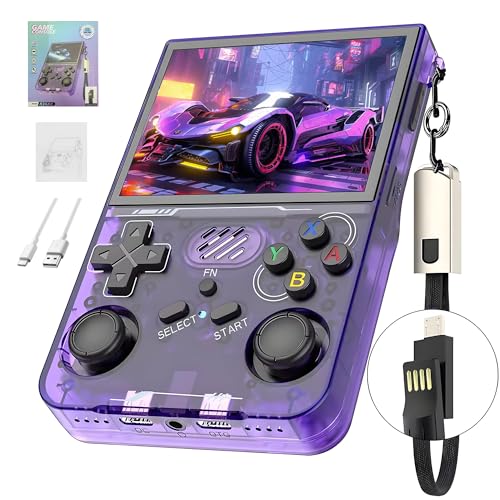 R36XX Retro Spielkonsole, Handheld Videospielkonsole 30000+ Klassische Spiele 12+ Emulatoren, 3.5' IPS Opa Bildschirm, 640*480 Auflösung, Open Source Linux System, WiFi Unterstützung (128G) (Violett) von KINMRIS