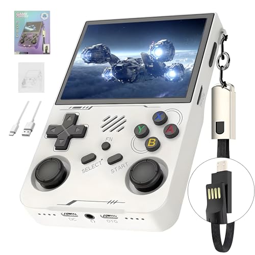 R36XX Retro Spielkonsole, Handheld Videospielkonsole 30000+ Klassische Spiele 12+ Emulatoren, 3.5' IPS Opa Bildschirm, 640*480 Auflösung, Open Source Linux System, WiFi Unterstützung (128G) (Weiß) von KINMRIS