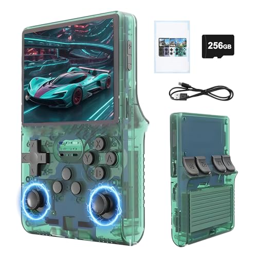 R40S Tragbare Retro Spielekonsole 256G, Handheld Spielekonsole mit 30000+ Retro Spielen, 40+ Emulatoren, Open Source LinuxArk OS 2.0 System, 3,5 Zoll IPS Bildschirm, 3D Joystick (Grün Transparent) von KINMRIS
