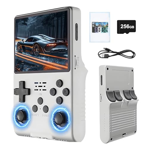 R40S Tragbare Retro Spielekonsole 256G, Handheld Spielekonsole mit 30000+ Retro Spielen, 40+ Emulatoren, Open Source LinuxArk OS 2.0 System, 3,5 Zoll IPS Bildschirm, 3D Joystick (Weiß) von KINMRIS
