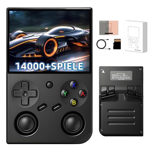 RG35XX Pro Retro Handheld Spielekonsole 64+256GB mit 14000+ Integrierten Retro Spielen 17 Emulatoren, Linux System, 3,5-Zoll-IPS-Bildschirm, Unterstützt WLAN & Bluetooth, TV Ausgang (Schwarz) von KINMRIS