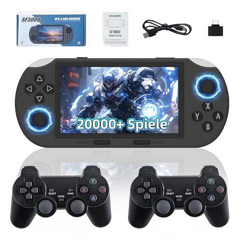 SF3000 Handheld Videospielkonsole 64G Set, Tragbare Retro Spielkonsole mit 20000+ Retro Spielen, 14+ Emulatoren, mit 2 kabellosen Controllern, 4,5 Zoll IPS Bildschirm, unterstützt TV-Ausgang (Grau) von KINMRIS