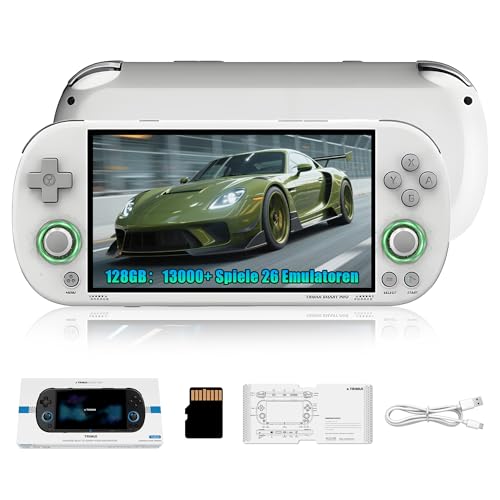 Trimui Smart Pro Retro Videospielkonsole 128 GB, Tragbare Handheld Spielkonsole mit 13000+ Retro Spielen, 26 Emulatoren, Linux Spielsystem, 4,96 Zoll IPS Bildschirm, 3D RGB Licht Joystick (Weiß) von KINMRIS