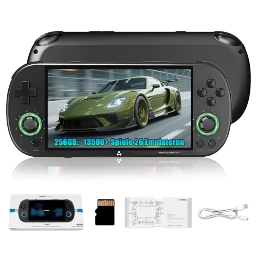 Trimui Smart Pro Retro Videospielkonsole 256 GB, Tragbare Handheld Spielkonsole mit 13500+ Retro Spielen, 26 Emulatoren, Linux Spielsystem, 4,96 Zoll IPS Bildschirm, 3D RGB Licht Joystick (Schwarz) von KINMRIS