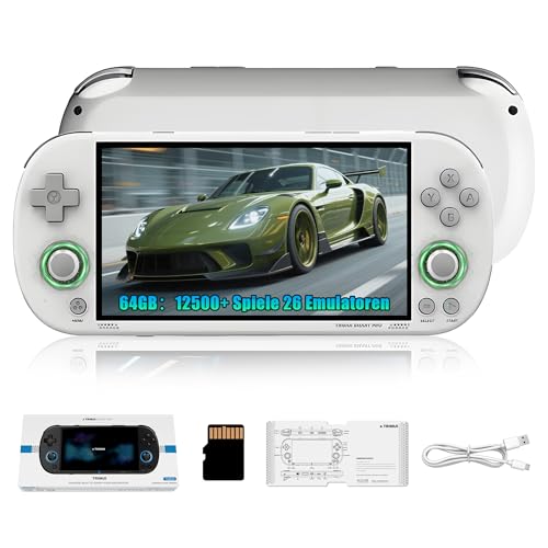Trimui Smart Pro Retro Videospielkonsole 64 GB, Tragbare Handheld Spielkonsole mit 12500+ Retro Spielen, 26 Emulatoren, Linux Spielsystem, 4,96 Zoll IPS Bildschirm, 3D RGB Licht Joystick (Weiß) von KINMRIS