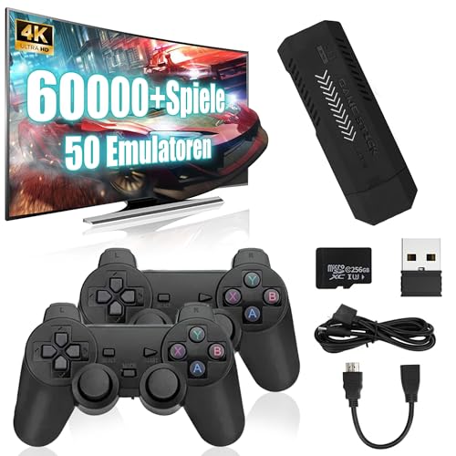 X2 Plus Retro Game Stick 4K, Emulator Konsole mit 256G Speicherplatz 60000+ Spieleklassiker 50+ Emulatorens, Plug & Play mit 2 x 2.4G Wireless Controllern für Bildschirme X2 Plus Retro Game Stick 4K, Emulator Konsole mit 256G Speicherplatz 60000+ Spieleklassiker 50+ Emulatorens, Plug & Play mit 2 x 2.4G Wireless Controllern für Bildschirme von KINMRIS