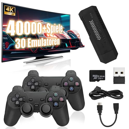 X2 Plus Retro Game Stick 4K, Emulator Konsole mit 64G Speicherplatz 40000+ Spieleklassiker 30+ Emulatorens, Plug & Play mit 2 x 2.4G Wireless Controllern für Bildschirme X2 Plus Retro Game Stick 4K, Emulator Konsole mit 64G Speicherplatz 40000+ Spieleklassiker 30+ Emulatorens, Plug & Play mit 2 x 2.4G Wireless Controllern für Bildschirme von KINMRIS